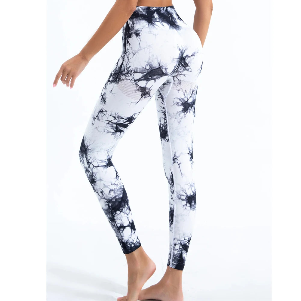 Women’s Tie-Dye Seamless High Waist Yoga Pants – Peach Lift Butt Sculpting Stretch Fitness Leggings