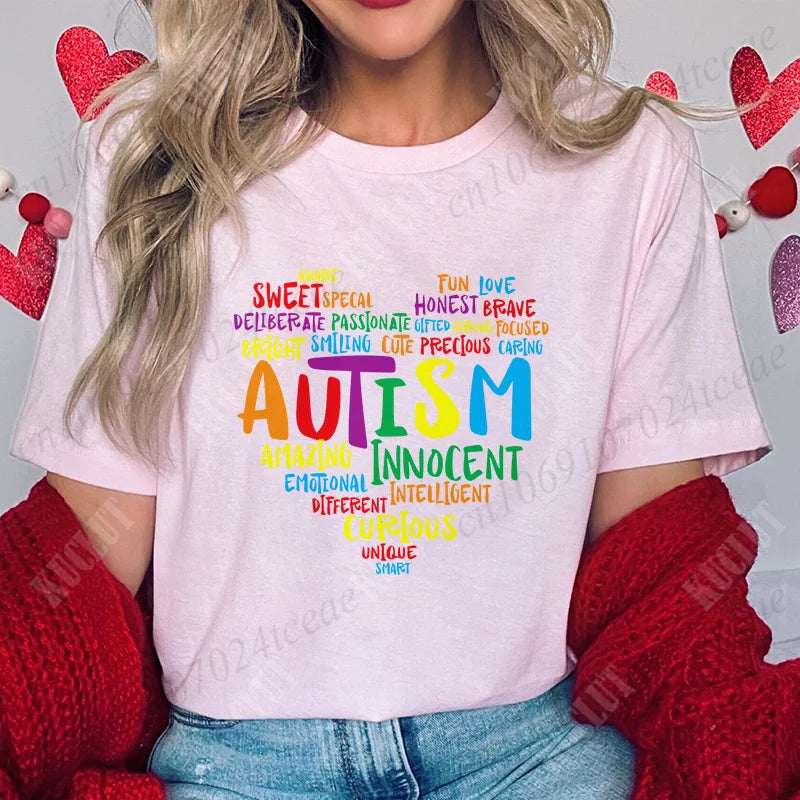 Women’s Live Love Accept Autism Awareness T-Shirt – Graphic Y2K Summer Top for Autism Awareness Month