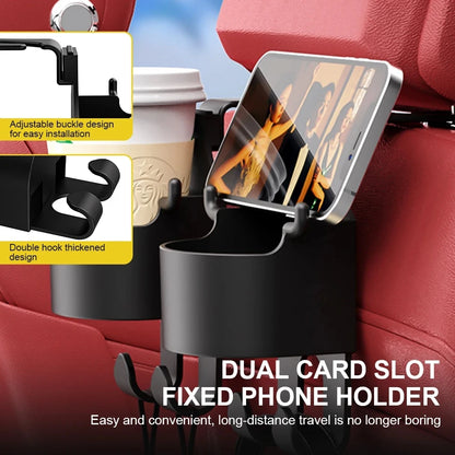 Universal Car Seat Headrest Hook Hanger with Cup Holder - New Organizer for Handbag Storage, Vehicle Accessory
