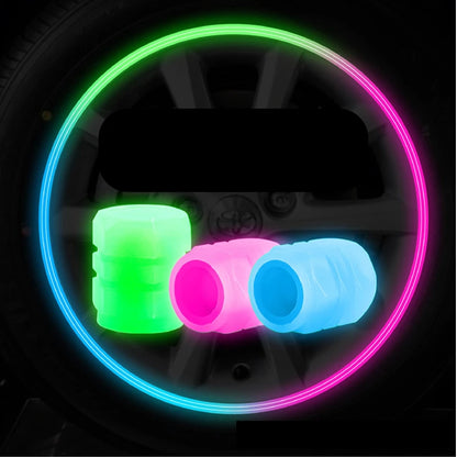 Luminous Valve Caps - Fluorescent Green and Blue Night Glowing Wheel Styling, Universal Car, Motorcycle, Bicycle Tyre Hub Decor, 4 Pcs
