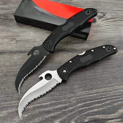 C12S Tactical Folding Pocket Knife – D2 Blade with Nylon Fiber Handle, Outdoor Hunting Utility Knife with Back Lock
