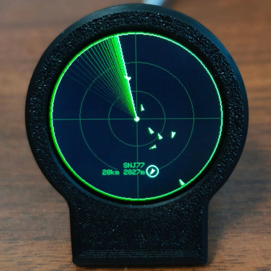 USB-C DeskRadar ADS-B Flight Tracker - Live Aircraft Tracking Gadget with Sonar Grid Display & 3D-Printed Case Decor