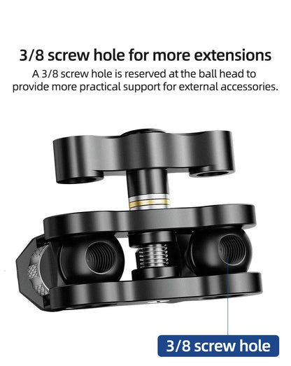 BEXIN TM-5 Articulating Magic Arm with Dual Ball Head, 1/4" Screw for Tripod, Phone Clip, LED Light, LCD Monitor, and Microphone