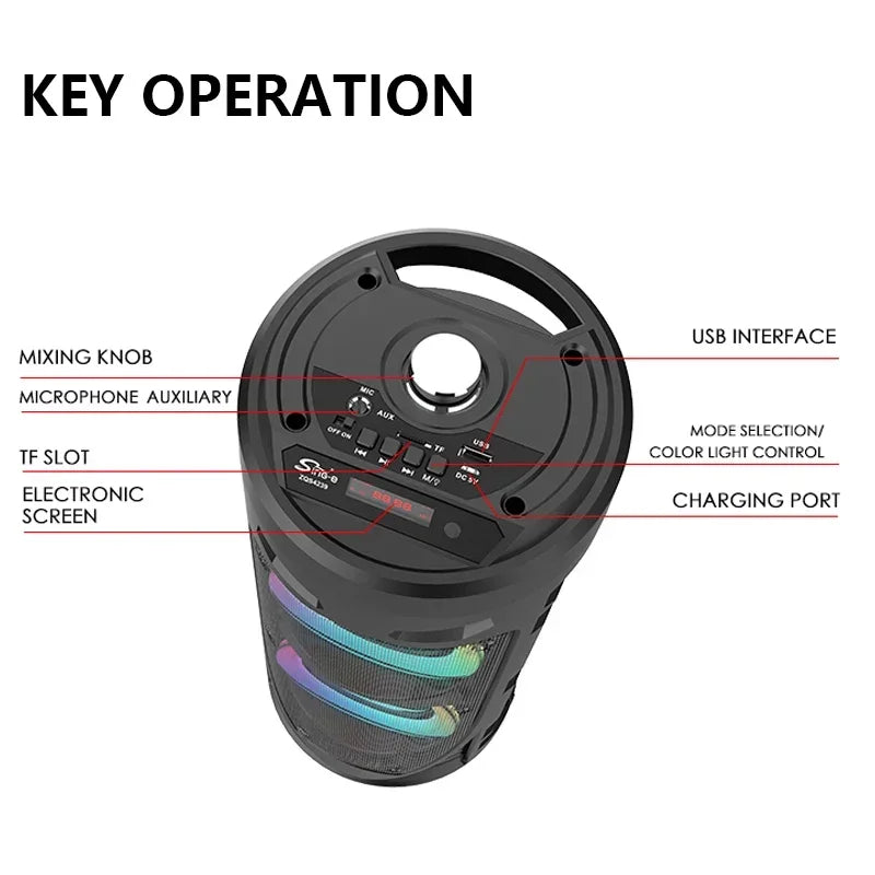 30W Portable Bluetooth Column Speaker – Big Power Stereo, Subwoofer Bass, Party & Family Karaoke, USB, Microphone Included