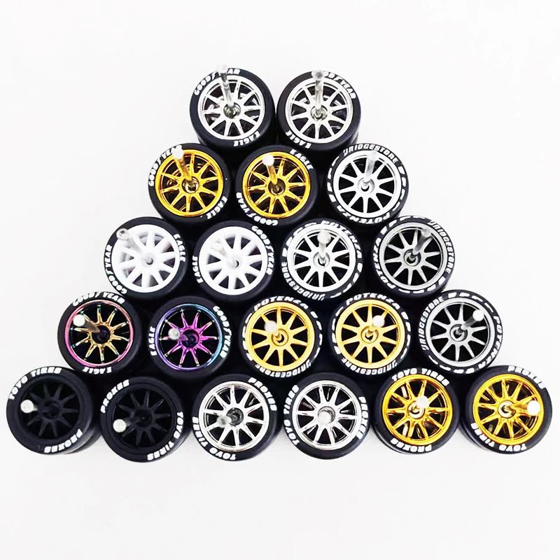 1:64 Alloy Car Wheels & Rubber Tires Set - Replacement Axles for Hot Wheels, Matchbox & Model Cars
