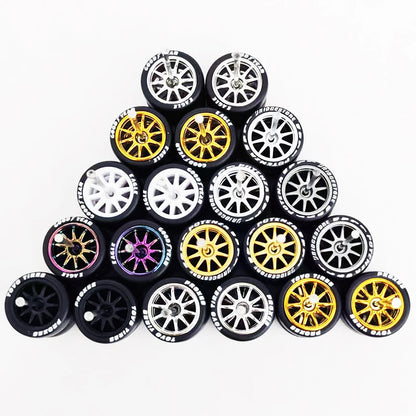 1:64 Alloy Car Wheels & Rubber Tires Set - Replacement Axles for Hot Wheels, Matchbox & Model Cars