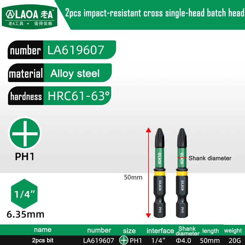 LAOA 2-Piece Alloy Steel Magnetic Impact Driver Bits - Impact-Resistant Cross & Hex Socket Bits