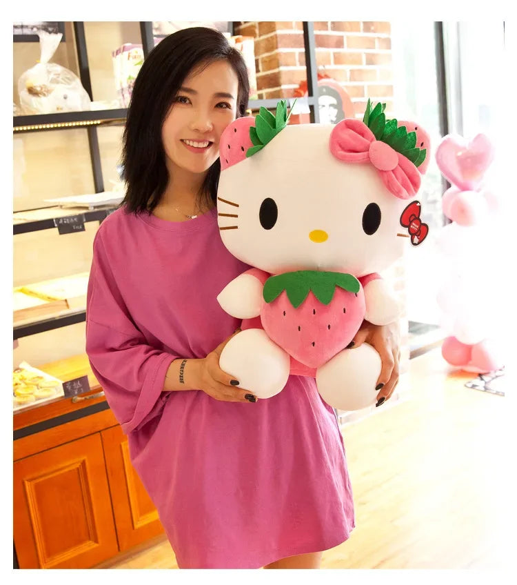 22cm Sanrio Kawaii KT Cat Plush Toy – Strawberry Plush Doll, Home Decor & Birthday Gift for Girls
