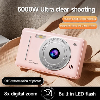 4K Retro CCD Portable Digital Camera – Entry-Level Dual Camera with Flash, 50MP, Auto Focus & Anti-Shake