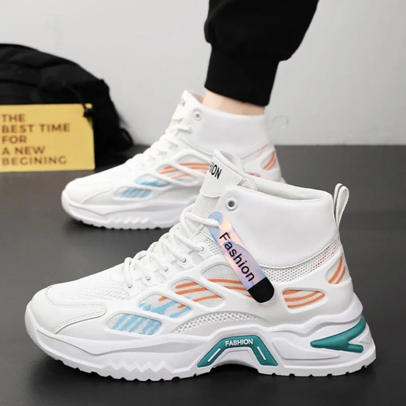 Men’s High-Top Sneakers 2024 – Breathable Summer Running Shoes with Air Cushion, Non-Slip Tennis & Fashion Ankle Boots