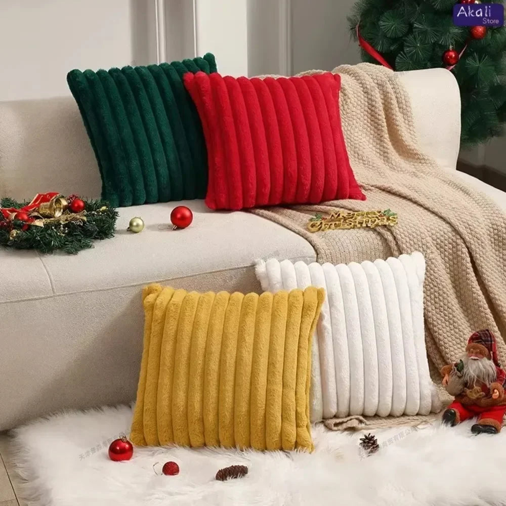 Faux Rabbit Fur Cushion Cover – Plush Soft Fluffy Striped Decorative Pillowcase for Luxury Sofa Home Decor