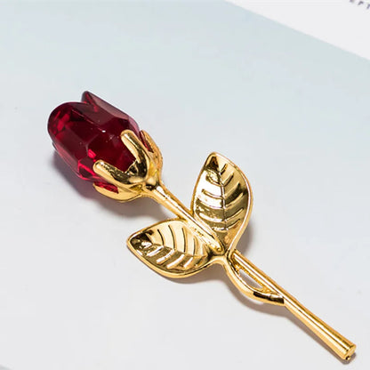 Valentine's Day Crystal Glass Rose with Silver or Gold Rod - Elegant Artificial Flower Gift for Girlfriend or Wedding Guests