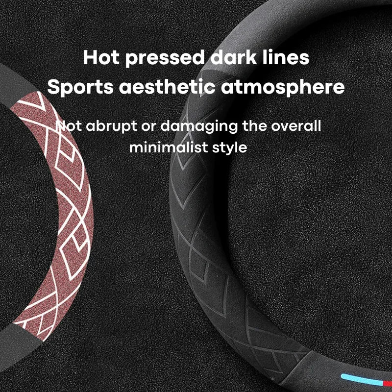 Universal Cowhide Suede Steering Wheel Cover — Breathable 37-38cm Car Accessory Wrap