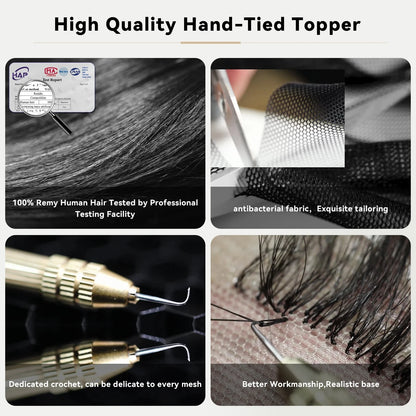 10" Brown Ombre Remy Human Hair Topper – Straight with Bangs, Silk Base, Clip-In Extension for Women