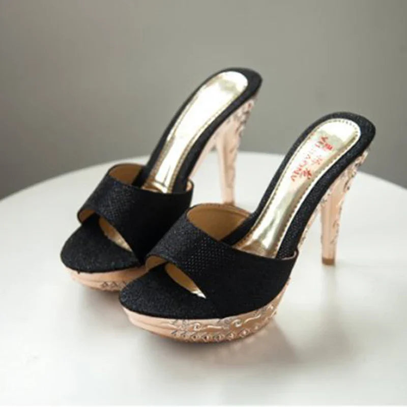 Women’s Summer Rhinestone High Heel Sandals – Sexy Gold & Silver Heeled Shoes
