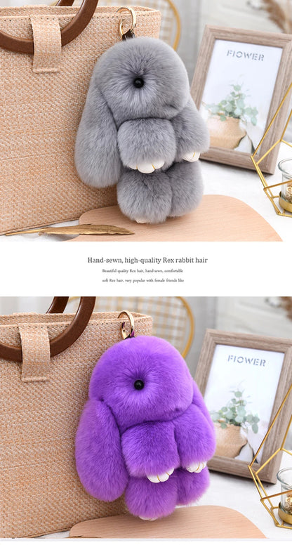 100% Natural Rex Rabbit Fur Keychain – Fluffy Bunny Bag Charm, Doll Toy & Lovely Pendant
