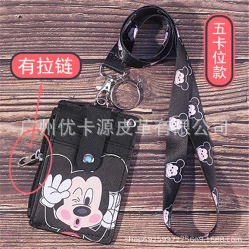 Unisex 5-Bit Badge Reel Business Card Holder with PU Neck Strap & Coin Purse – ID, Bus & IC Card Lanyard