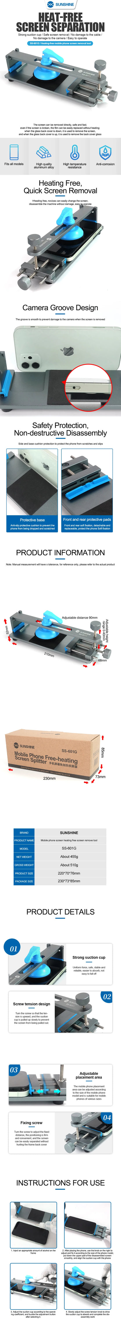 SUNSHINE SS-601G LCD Screen Separator – Mobile Phone Screen Heating & Quick Removal Clamping Fixture Repair Tool