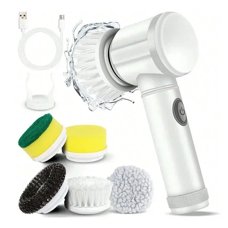 Cordless Electric Spin Scrubber with 5 Brush Heads - IPX7 Waterproof Rechargeable Cleaning Brush for Bathroom Tiles, Showers, and Grout
