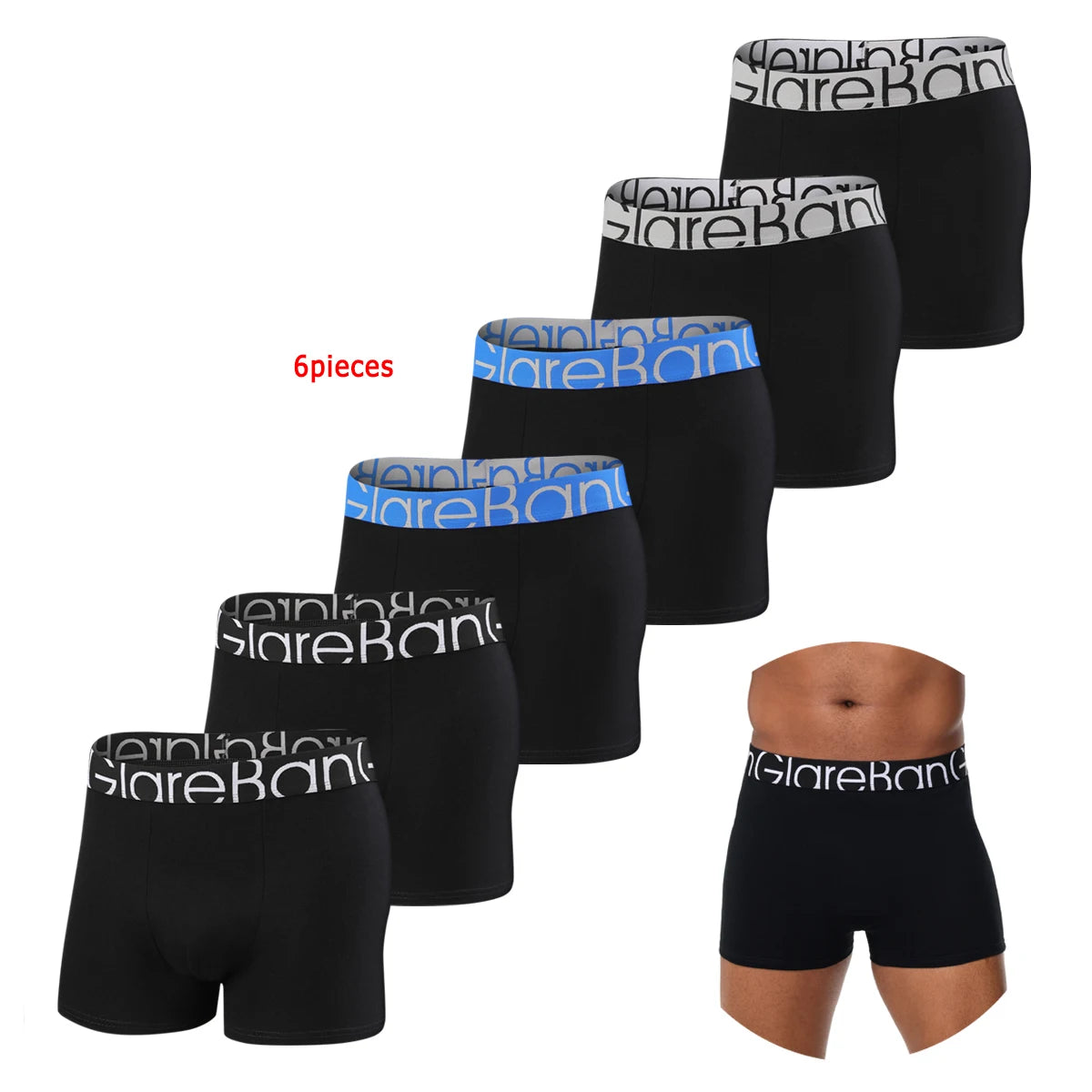 6-Pack Men's Black Boxer Shorts – Soft, Breathable Underwear for Comfort