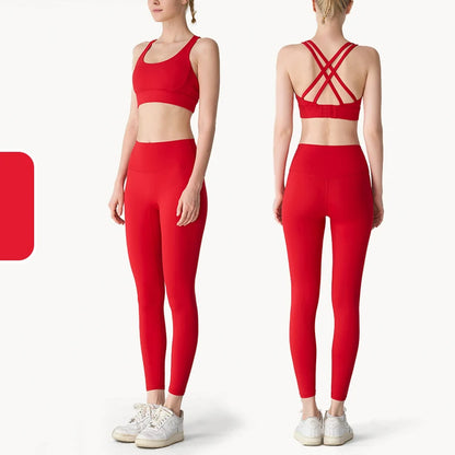 2-Piece Women’s Yoga Tracksuit – Athletic Pilates Fitness Set with Push-Up Sports Bra & Leggings for Gym Workouts