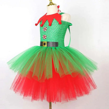 Red & Green Christmas Elf Costumes for Girls – Kids Xmas Fairy Dresses with Hat and Socks, New Year Festival Outfit