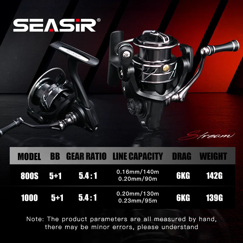 SEASIR Stream Spinning Reel - 139g Ultralight Fishing Wheel with Carbon Washers, 5+1BB & 5.4:1 Gear Ratio