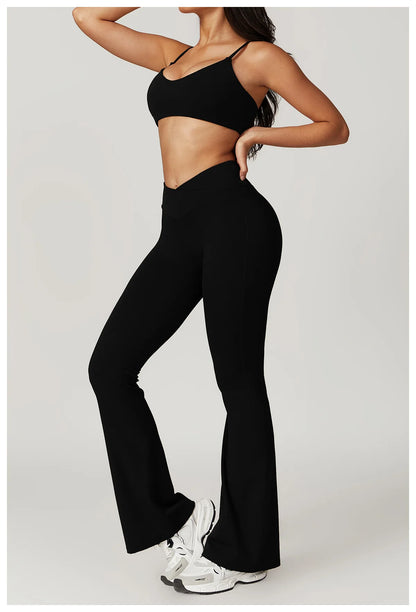 Women’s 2PCS Sportswear Yoga Set – Short Sleeve Crop Top & High Waist Leggings for Gym & Fitness