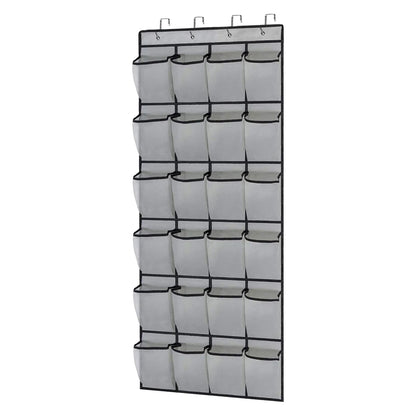 24-Pocket Clear-View Hanging Shoe Organizer with 4 Metal Hooks — Over-the-Door Wall Storage Bag