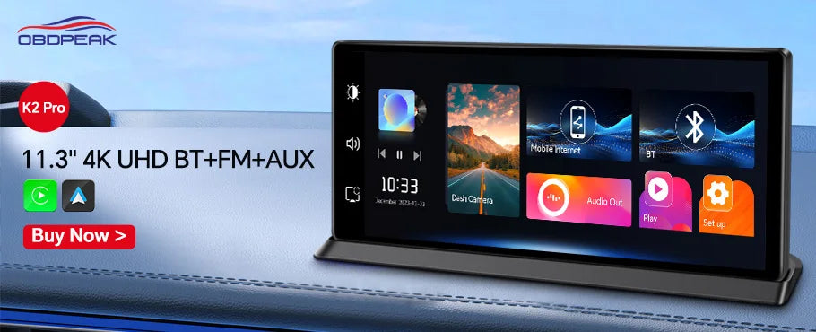 K60 Pro 11.3" Dash Cam — Android 14 AI Screen with 4G+64G, WiFi, GPS, CarPlay & Android Auto Rearview Mirror Recorder