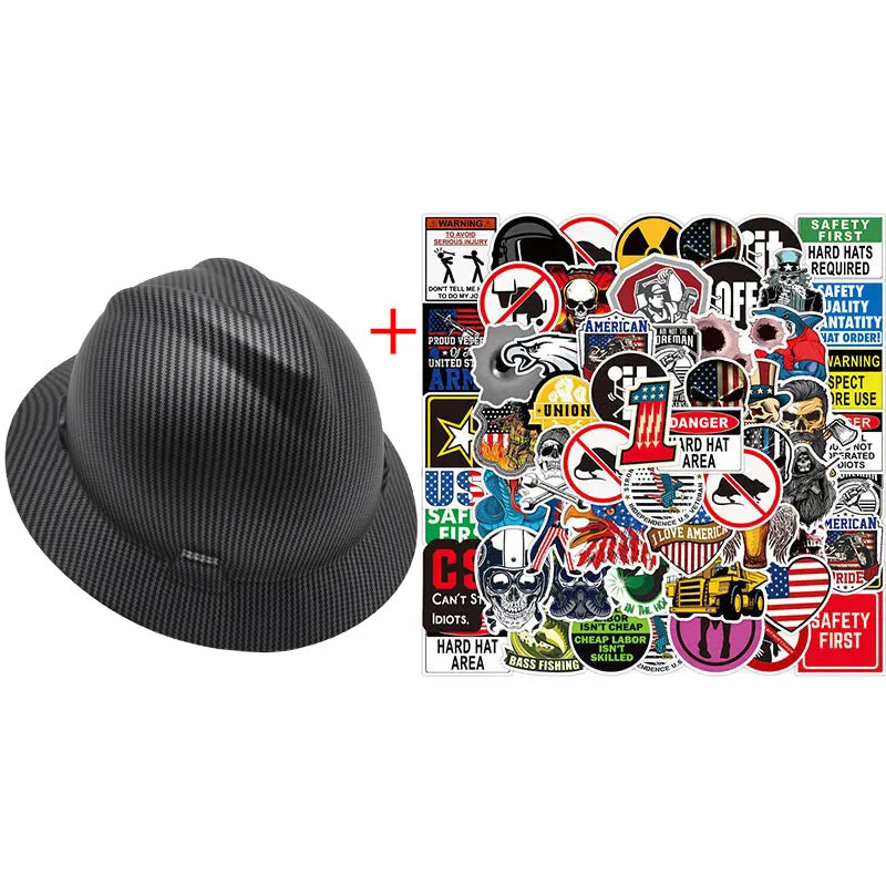 Full Brim Safety Helmet - Lightweight ABS Construction Hard Hat with ANSI Protection & 50 Waterproof DIY Stickers