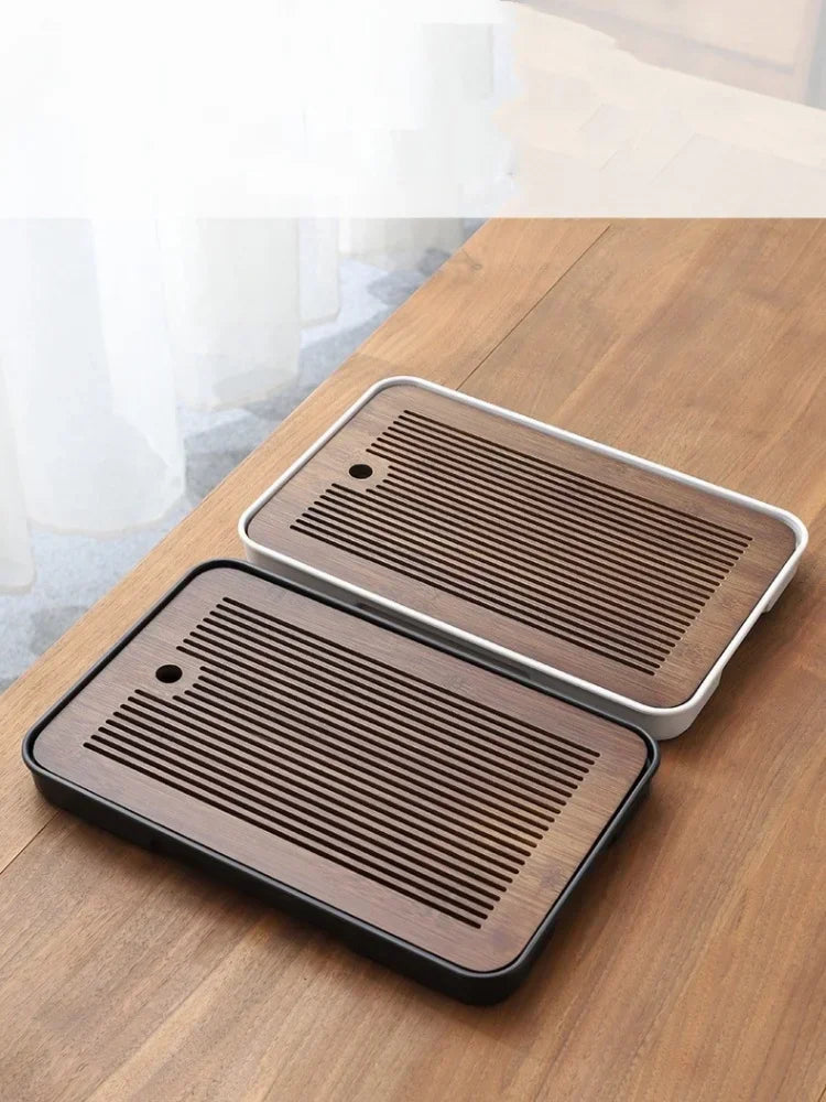 Portable Bamboo Tea Tray – Kung Fu Tea Set Grid Tray with Drainage for Dry & Wet Use