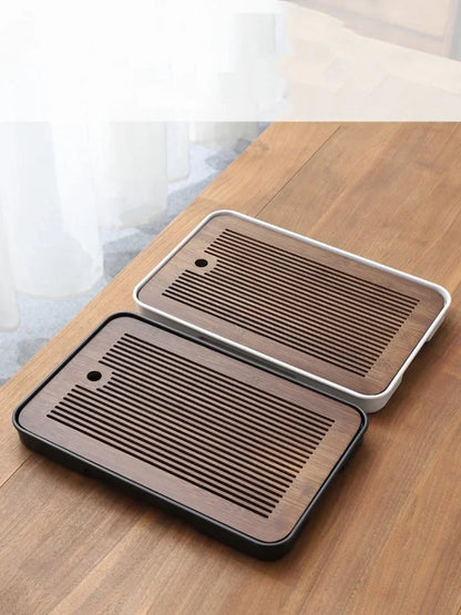 Portable Bamboo Tea Tray – Kung Fu Tea Set Grid Tray with Drainage for Dry & Wet Use