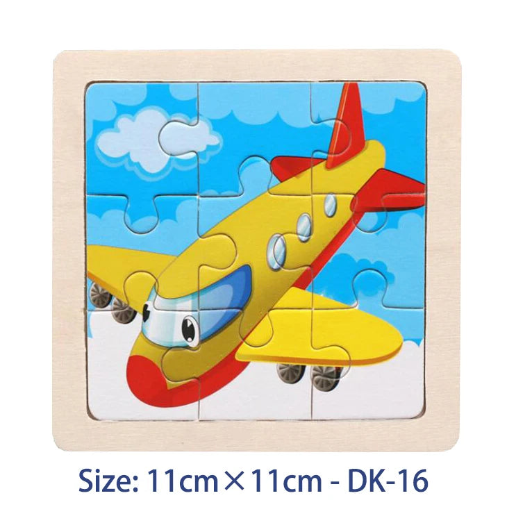 11cm Kids Wooden Jigsaw Puzzle – Cartoon Animal & Vehicle Montessori Educational Toys