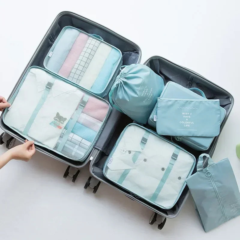 7 Piece Travel Bag Organizer Set - Luggage & Clothing, Shoes, Blanket Packing Cubes & Pouches