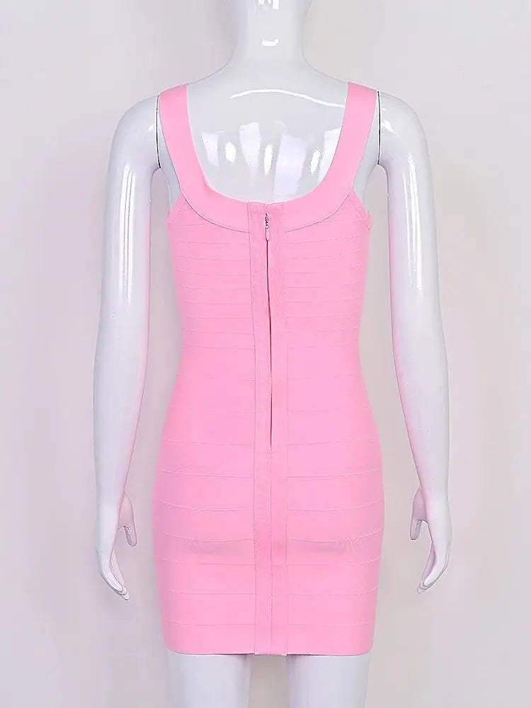 BEAUKEY Pink Bandage Mini Party Dress for Women – Sexy Bustier Backless Bodycon Club & Birthday Evening Dress, Trendy Fashion Outfit