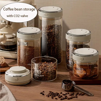 500/1100/1700ml Glass Coffee Bean Storage Jars — Vacuum Sealed, Airtight & Moisture-Proof Container with CO2 Valve for Kitchen
