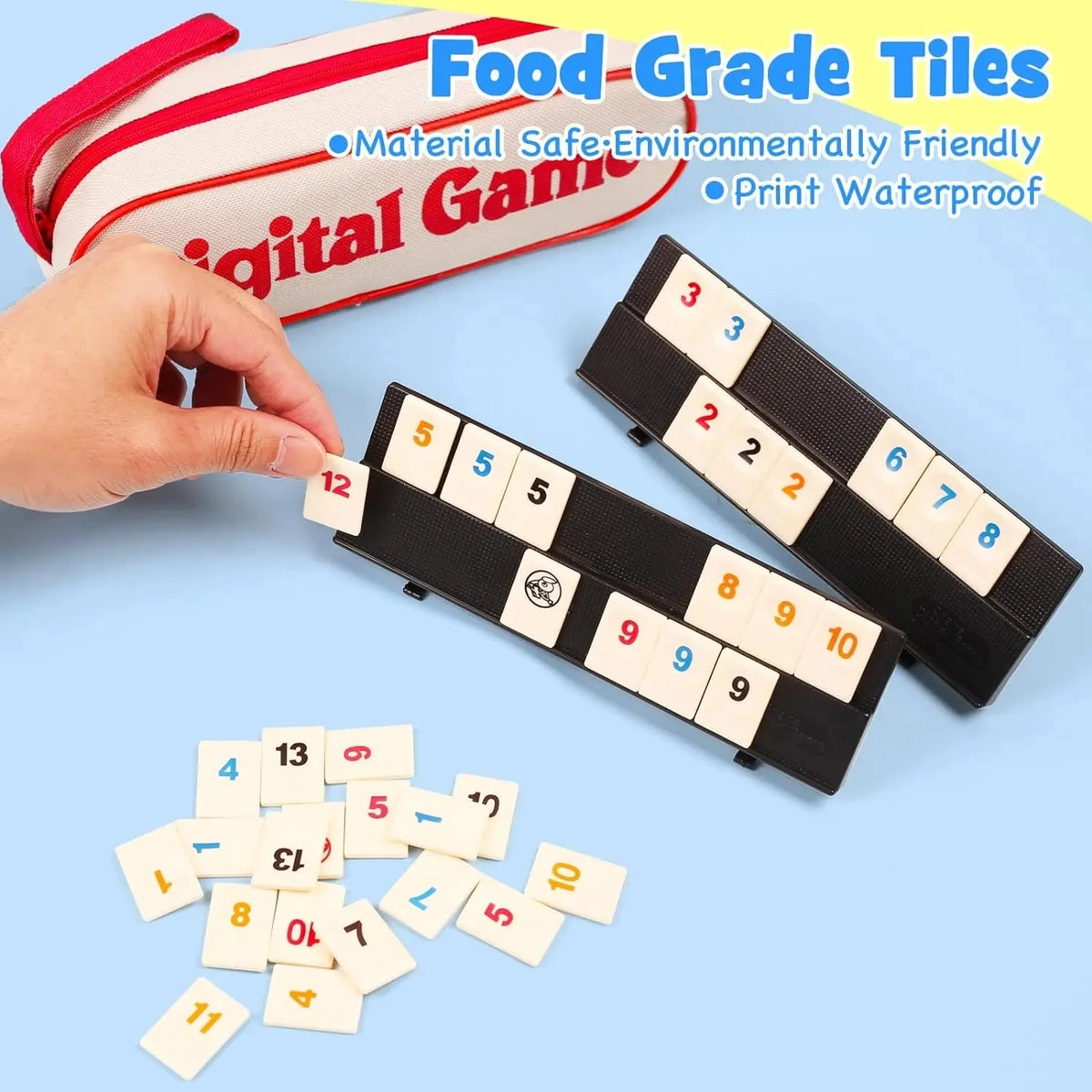 Rummy Cube Game Set – 106 Tiles, 4 Player Racks, and Portable Case for Family Game Nights and Travel