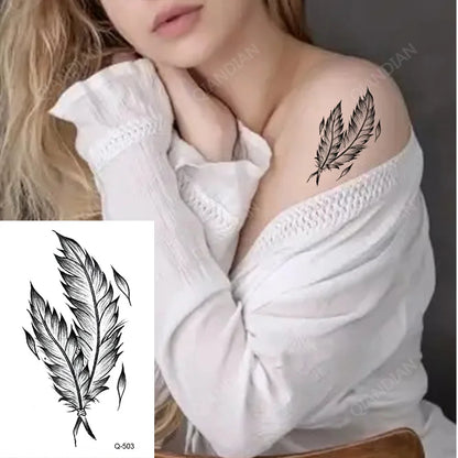 Waterproof Temporary Tattoo Stickers - Mini Black Rose, Butterfly, Arrow, Flower, Wings, Maori, and Snake Designs for Wrist and Neck