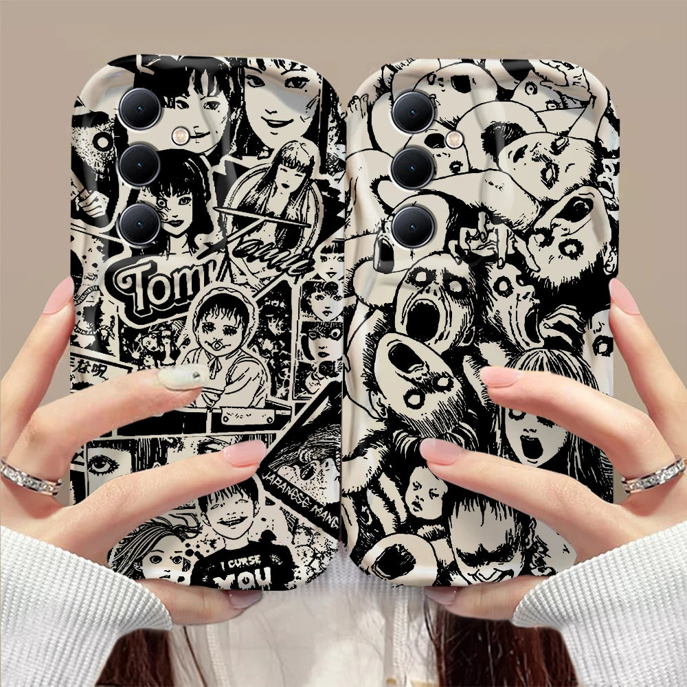 Junji Ito Horror Comics 3D Wave Phone Case for Samsung Galaxy A73 / A72 / A71 / A55 / A54 / A53 / A35 / A34 / A33 / A25 / A24 / A23 / A15 / A14 / A13 / A05 / A04 / A03 – Shockproof 4G/5G Protective Cover Anime Design
