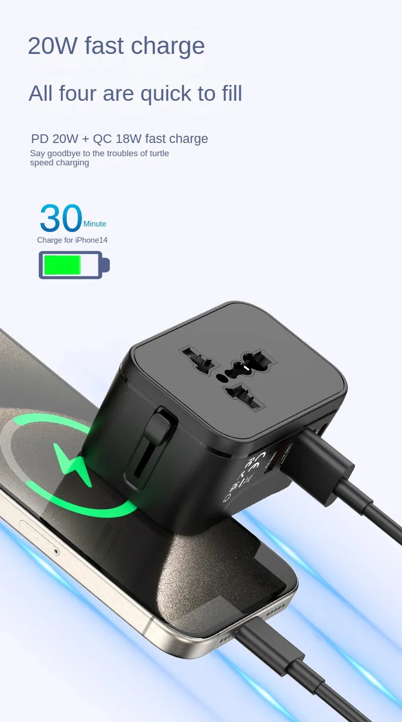 GaN Fast Charger Adapter — Multi-Port Global Travel Converter for Worldwide Use