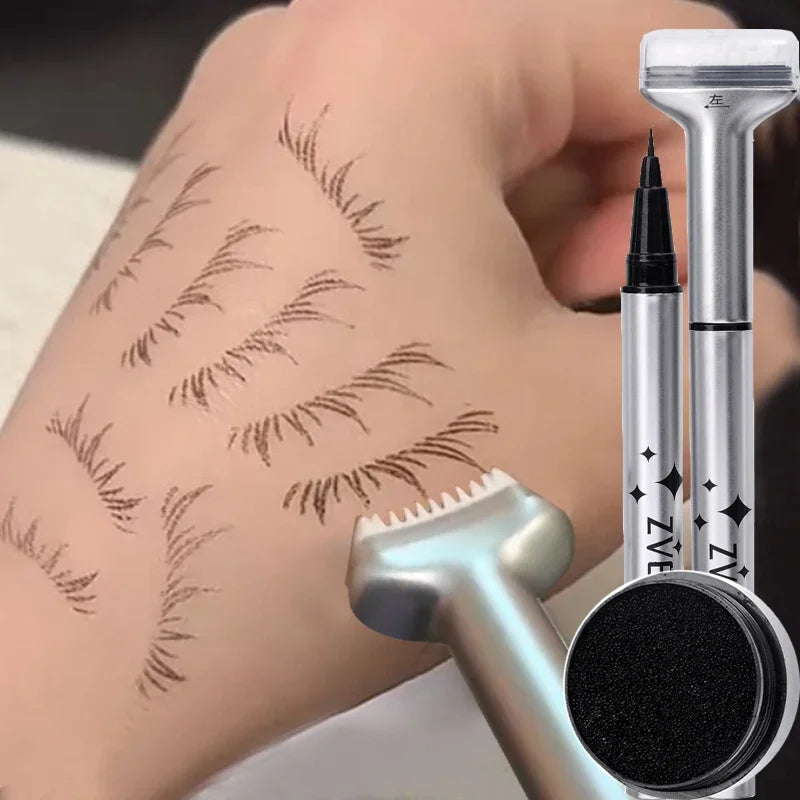 Reusable 2-in-1 Eyelash Stamps Pen - Quick Dry Black/Brown Liquid Eyeliner for Lower Lash Seal & Eyelash Simulation Makeup