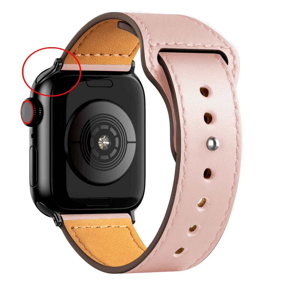 Leather Band for Apple Watch Ultra 2 – Compatible 49mm/45mm/44mm/41mm/40mm/38mm, Wrist Bracelet Strap for iWatch Series 3–9, SE, 4, 5, 6, 7, 8 & 9