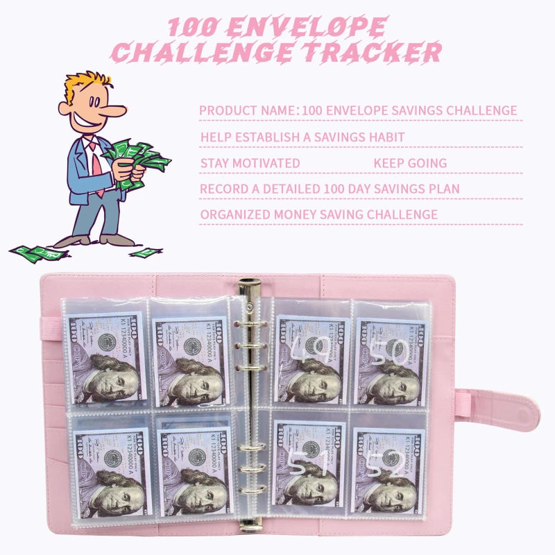 100 Envelope Challenge Binder – Savings Challenge Loose-Leaf Budget Binder with Cash Envelopes, Money Organizer System
