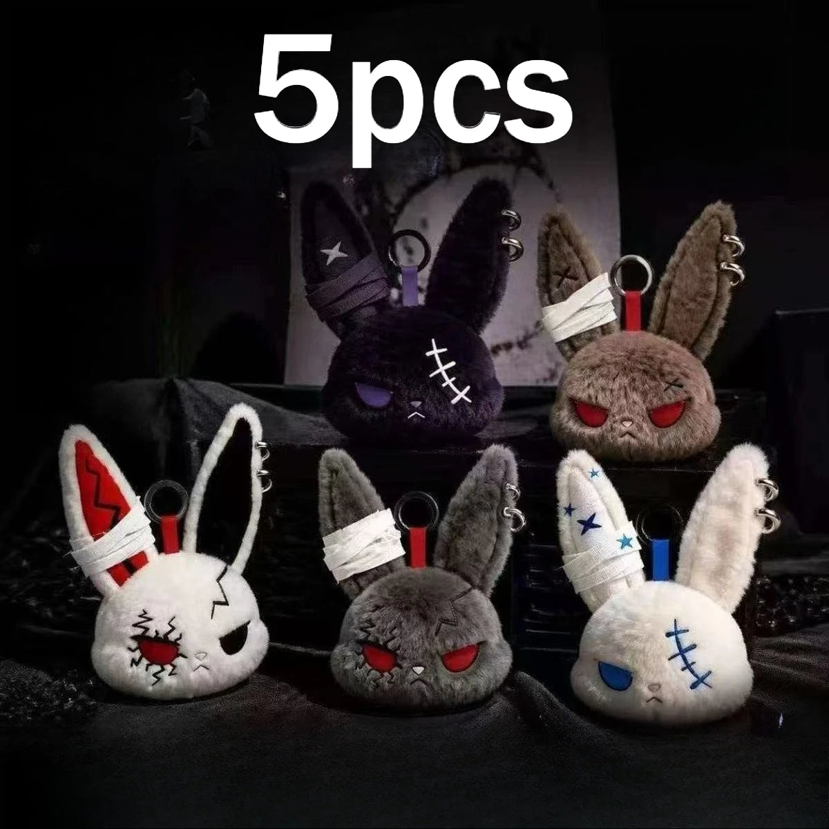 Gothic Bunny Plush Keychain - Kawaii Rabbit Bag Charm Bandage Design Pendant Car Ornament Gift