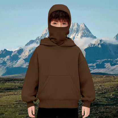 Kids Hooded Balaclava Sweatshirt - Harajuku Double Hat Long Sleeve Hoodie for Boys & Girls Ages 5-15