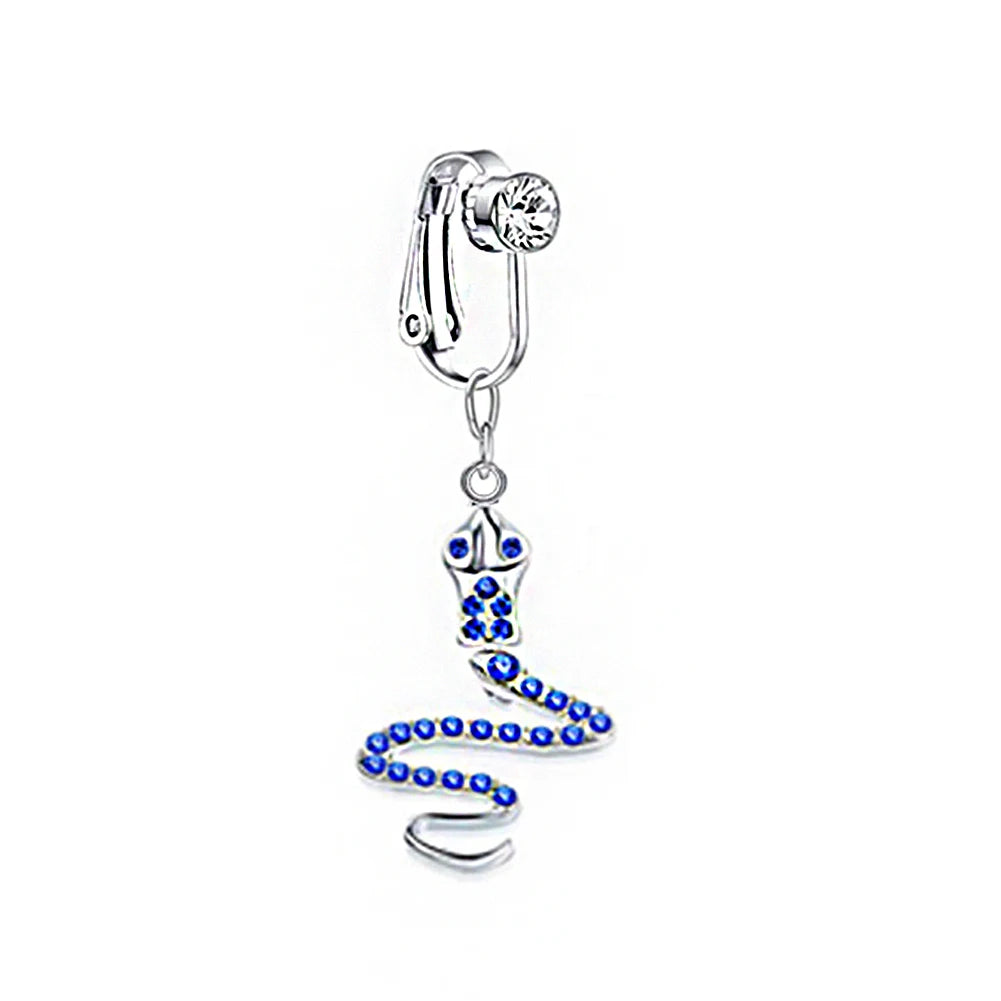 Faux Snake Belly Ring – Fake Clip-On Umbilical Navel Piercing, Belly Button & Cartilage Body Jewelry