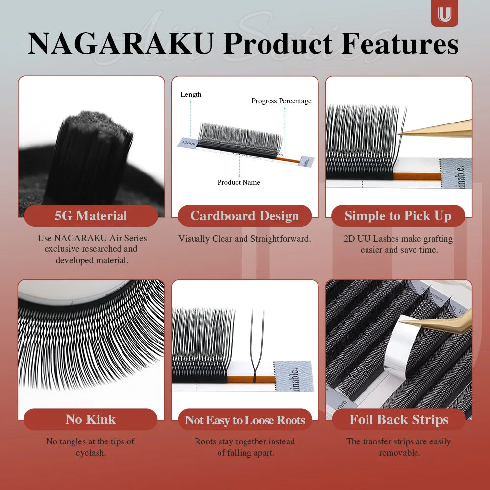 NAGARAKU U-Shape YY 2D UU Mink Eyelash Extensions — Natural Soft Premium Brazilian Cilios Lashes