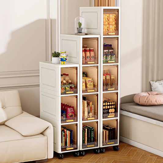 20cm Slim Storage Cabinet - 3/4/5 Tier Narrow Rolling Organizer Shelf with Wheels for Space-Saving Home Storage