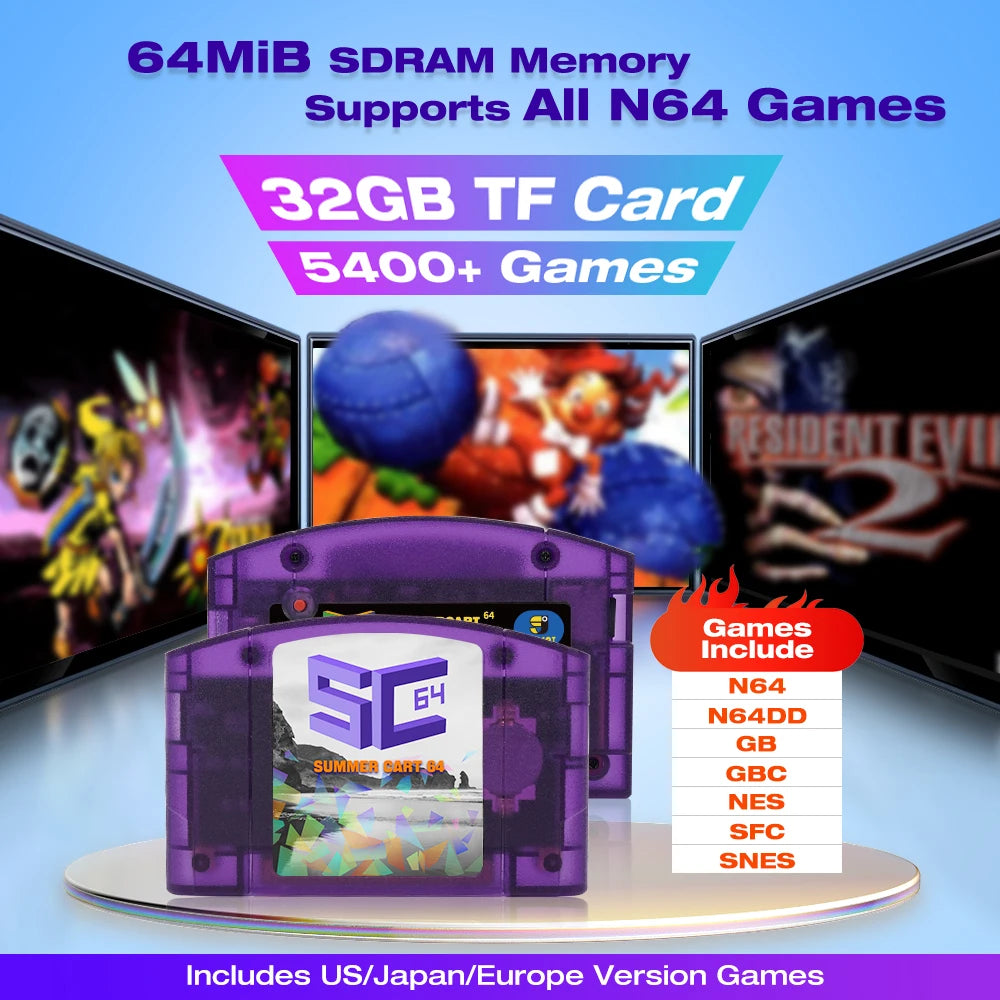 EPICJOY SummerCart 64 – 32GB Open Source N64 Game Card for Nintendo 64 Console, 5400+ Games & 64DD Support